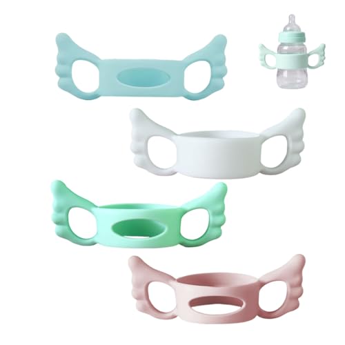 Androxeda Paquete de 4 Asas para Biberones, Sujetadores de Silicona Multicolor, Adaptables y Faciles de Agarrar, Para Lactantes y Bebes, Aprendizaje de Alimentacion Independiente