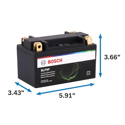 Image of BOSCH BLP9P Premium Lithium PowerSport Battery - Fast Charging and 4X Longer Life - Group 9, 12V, 210 CA - Ideal for Motorcycles, ATV /UTVs, Scooters, Jet Skis + More; 5.91 inchL x 3.43 inchW x 3.66 inchH
