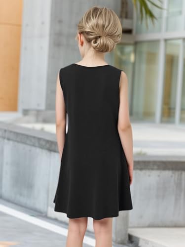 GORLYA Girl's Summer Casual Loose Tank Swing Midi Cute Shift Dress with Pockets for 4-14T Kids2