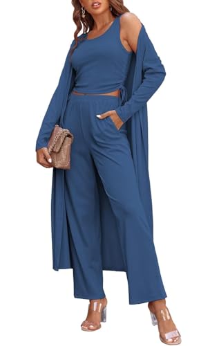 Image of Ladies 3 Piece Long Sleeve Soft Set Hide Belly Fat Formal Sweatsuit Open Front Casual Cardigan