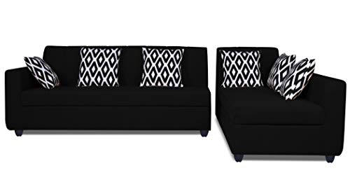 Image of Adorn India Rio Highback L Shape 6 Seater Sofa Set (Left Side Handle)(Black)