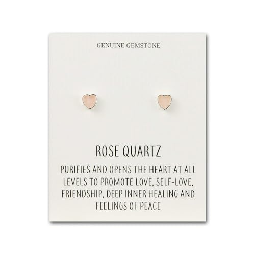 Rosenquarz-Herz-Ohrstecker mit Zitatkarte