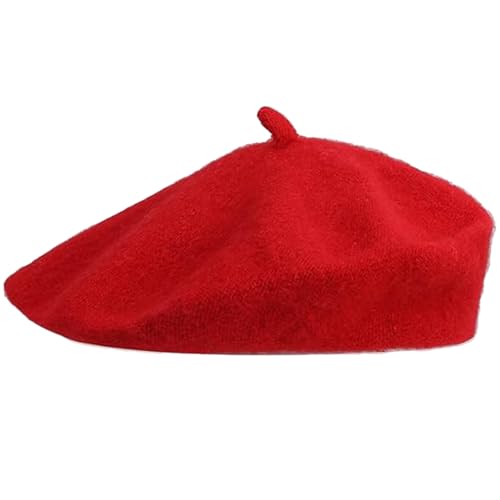 OJIOUI French Wool Beret Winter Hats for Women Soft and Breathable Winter Warm Hat Classic Solid Color Beanie Cap (AU, Alpha, Medium, Red)