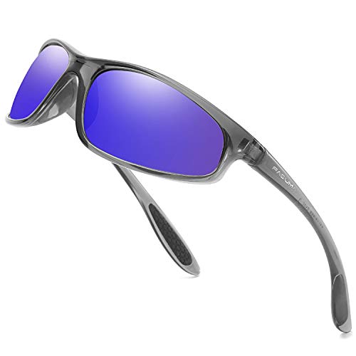 Image of FAGUMA Polarized Sports Sunglasses For Men Cycling Driving Fishing UV400 Protection, Grey Transparent Frame /Mazarine Lens（non-mirrored）, Standard