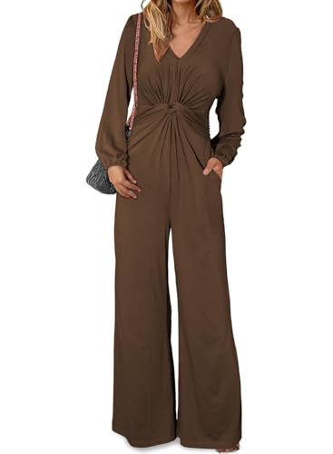 Image of Happy Sailed Jumpsuits for Women Dressy Formal V Neck Twist Front Wedding Guest Jumpsuit Outfits with Pockets