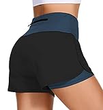 uideazone Shorts 2 In 1 Damen Sporthose Yoga Sportshorts Fitness Short Sweatshorts Sportwear Atmungsaktiv Fitnessshose Outdoor Jogginghose Traningshose Lining Innen für Sommer Navy