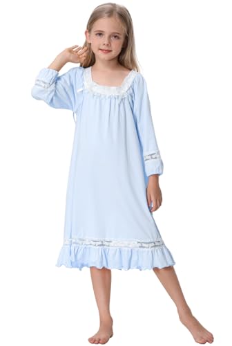 Girls Nightgowns Long Sleeves Sleepwear Cotton Plaid Nightdress Cute Pincess Sleep Dress Kids Lace Nighties2
