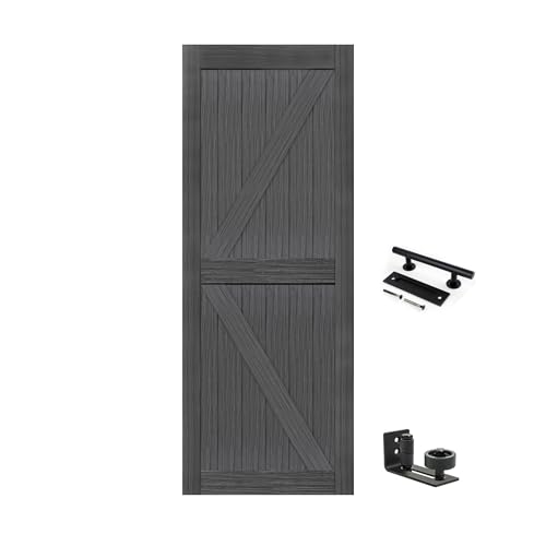 S&Z TOPHAND® 32in x 84in MDF Deep Gray Barn Door, 21-60in Solid Barn Door Slab Covered with Water-Proof PVC Surface, Simple Assembly is Required