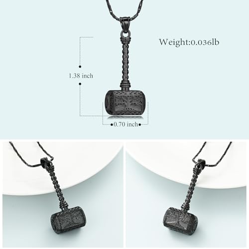Imrsanl Viking Thor's Hammer Urn Necklace for Ashes Tree of Life Cremation Jewelry Ashes Holder Keepsake Human Memorial Pendant for Women Men2