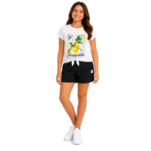 Image of AEROPOSTALE Girls Shorts Set - 2 Piece Soft Short Sleeve Graphic Tees and Twill or Denim Shorts Summer Outfits for Girls