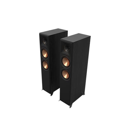Klipsch RP-6000F II 2.0 Dual Floorstanding Speaker Pair with 90° x 90° Hybrid Tractrix Horn, 1” LTS Tweeter, 6.5” Cerametallic Woofers, and Dolby Atmos Options for Premium Home Theater Sound in Ebony