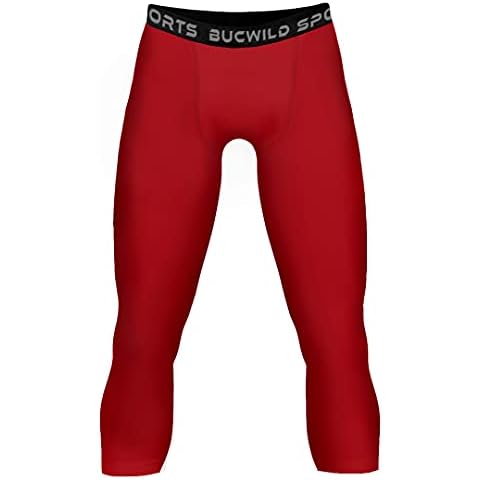 Bucwild Sports 3/4 Boys Youth Compression Pants Tights Leggings for Basketball Football Cycling Baselayer USA Fits Waist 24-27" Red Cover