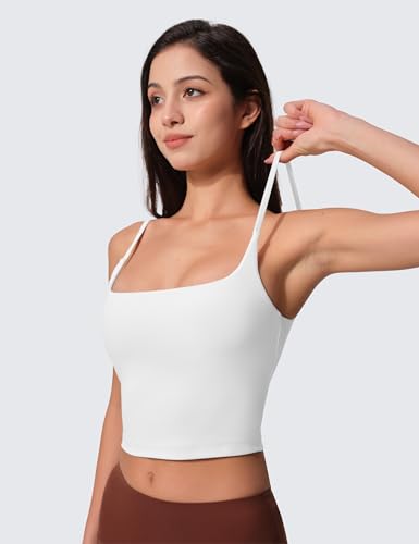 Image of Womens Scoop Neck Longline Sports Bra U Back Adjustable Strap Double Lined Workout Crop Tank Top with Built in Pads