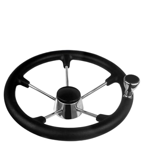CHMIFTNX Boat Accessories 13-1/2 Inch Stainless Steel 5 Spoke Steering Wheel with Black Foam Grip and Knob Accessories Tool