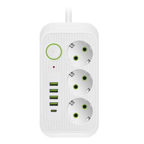 Booso Regleta de Enchufes de Cable de Extensión de Enchufe Multiestándar con Enchufe Europeo de 2M con Adaptador de Filtro de Red de Carga Rápida USB Tipo C