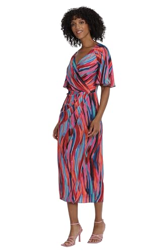 Image of Maggy London Women's Maggy London Women's Dresses Short Flutter Sleeve Faux Wrap Midi Dress
