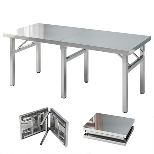 Table pliante rectangulaire de 1,8 m en acier inoxydable avec pieds réglables