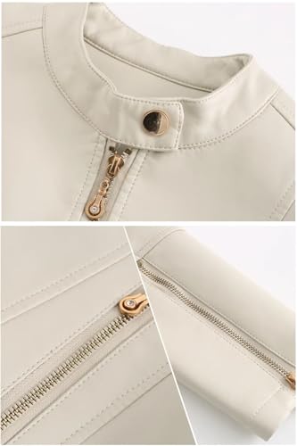 Women PU Leather Jacket For Short Zipper Thin Motorcycle Jacket2