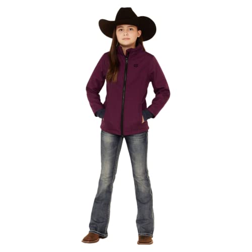 Girls' Solid Purple Bonded Softshell Zip-Front Jacket Purple Large