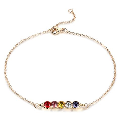 JewelOra Personalized Link Bracelets for Women Custom Link Bracelet with 1-5 Simulated Birthstones for Charm Bracelets Jewelry Pea in a Pod Bracelet Birthday Gift for Mother(gold,5 stone) Cover