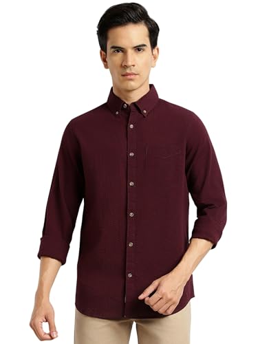 Image of Thomas Scott Men's | Slim Fit | Striped Design | Button-Down Collar | 100% Cotton Casual Shirt for Mens