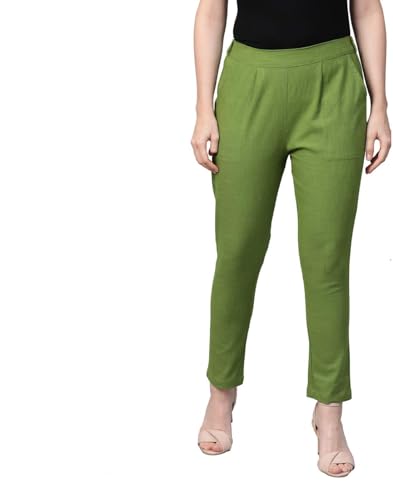 Yash Gallery Women's Cotton Slub Solid Regular Fit Casual Trouser Pants for Summer
