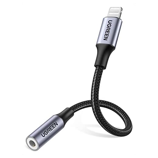 UGREEN Adaptador Auriculares para iPhone, MFi Certificado Adaptador Lightning a Jack 3.5mm con Micrófono Compatible con iPad y iPhone 14/14 Plus/14 Pro/SE 2022/13/12/11/XR/X/8, Plug y Play, Plata