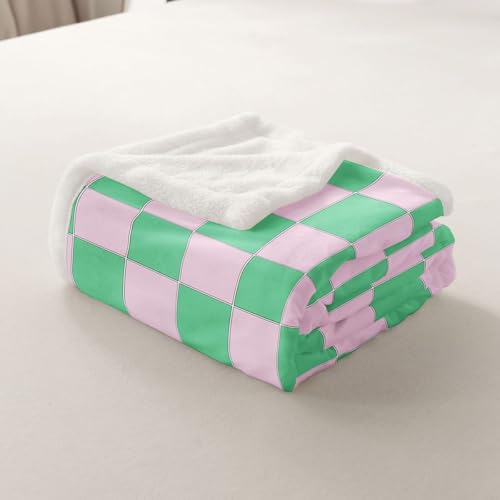 Image of Erosebridal Initial Letter A Fleece Blanket Twin 60 inchx80 inch Pink and White Checkered Sherpa Blanket Cute Monogram Plaid Fuzzy Plush Throw for Kids Girls Women,Kawaii Gingham Grids Decor for Bed Couch