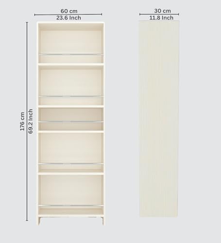 Image of SPECIALITY PANELS 5-Tier Kitchen Storage Bookshelf, White, 176x60x30 cm, Free Standing Tall Unit for Kitchen Utensils and Crockery with Carpenter Assembly
