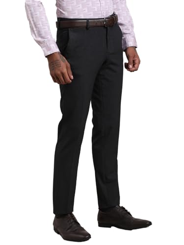 Image of Turtle Men 4 Way Stretch Slim Fit Self Design Flat Front Formal Trouser