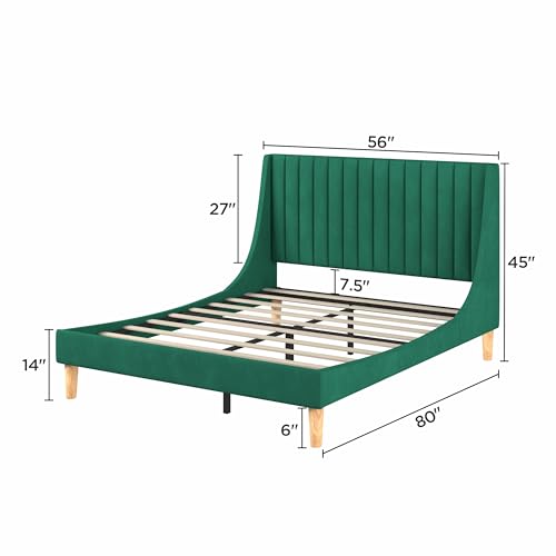 GOWE Cama plataforma com moldura de tamanho completo com cabeceira estofada e suporte de ripas, base