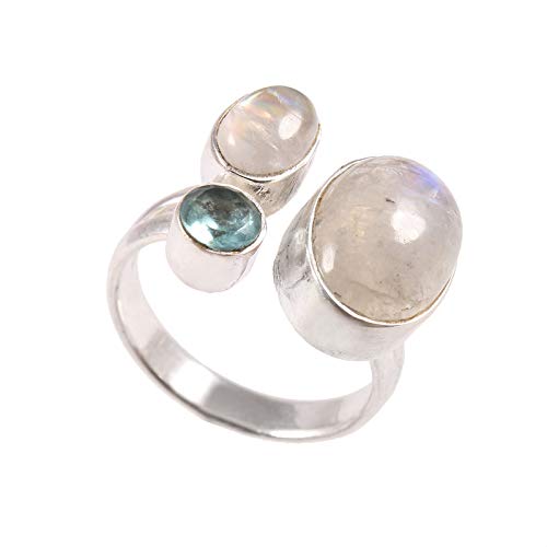 Bague en argent pour femmes 925 arc-en-ciel aigue-marine taille 58