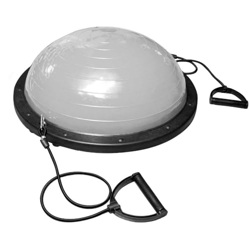 OcioDual Entrenador de Equilibrio, Media Bola Equilibrio Fitness Bos Balance Trainer Ball, Pliometria, Propiocepcion, Pelota Antideslizante con Inflador y Bandas de Resistencia, Gris