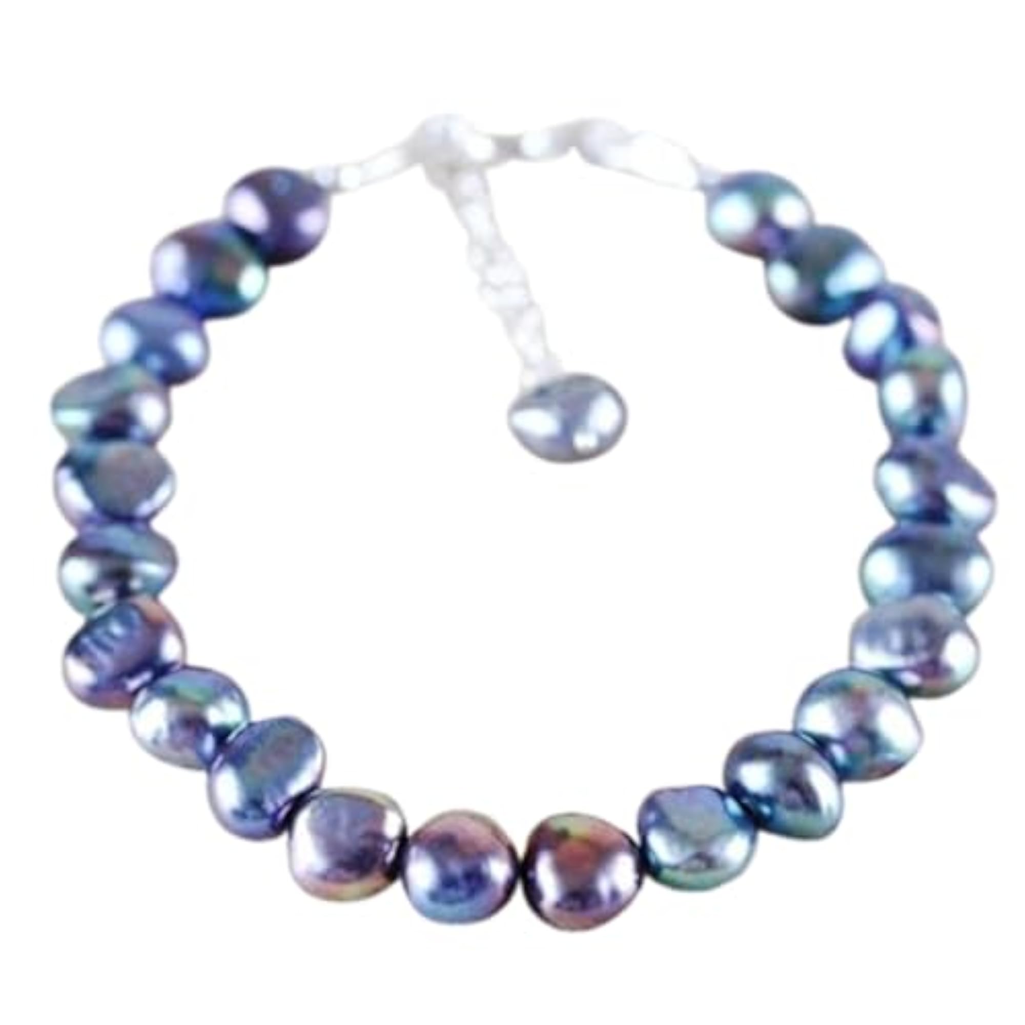 Peacock Pearl Tumble Beaded Bracelet, Adjustable 7 Inch