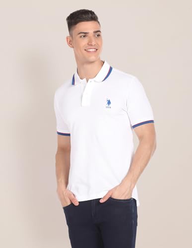 Image of U.S. Polo ASSN. Solid Slim Fit Polo T Shirts for Men - 100% Cotton, Half Sleeves Mens Tshirt