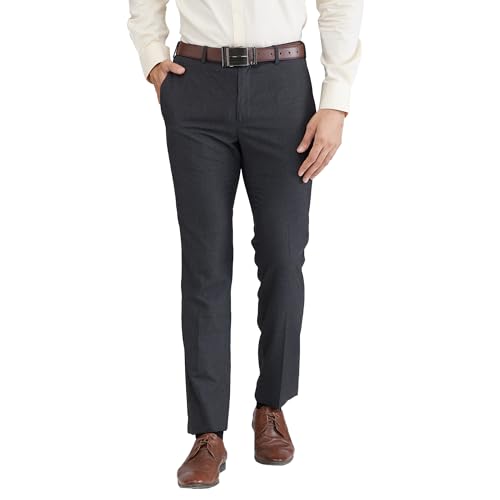 Image of Raymond Men's Slim Fit Solid Pattern Poly Viscose Blend Flat Front Formal Trouser
