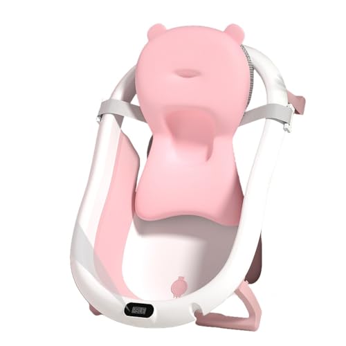Apaeofl熱感知ベビーバスタブ家庭用ベビー折りたたみバスタブ座って横たわる大きな新生児新生児 子供向け製品 (温感,ピンク(クッションあり))
