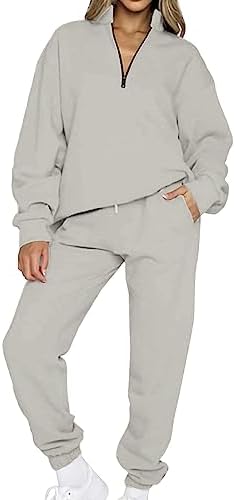 OCCOKO Conjunto de pantalones deportivos sudadera de dos piezas con suéter de manga larga y cremallera para mujer sudadera cálida de otoño