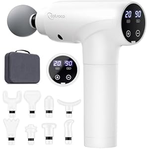 cotsoco Massage Gun Deep Tissue, Muscle Massage Gun with 9 Attachment Heads 20 Speeds & Silent Brushless Motor for Pain Relief, Handheld Percussion Back Massager Gun for Athletes(White)