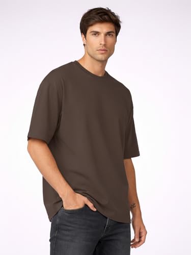 Image of CHKOKKO Oversized Tshirt for man Solid Classic Round Neck Loose Fit Half Sleeve Soft and Comfortable Casual Stylish wear for Summer