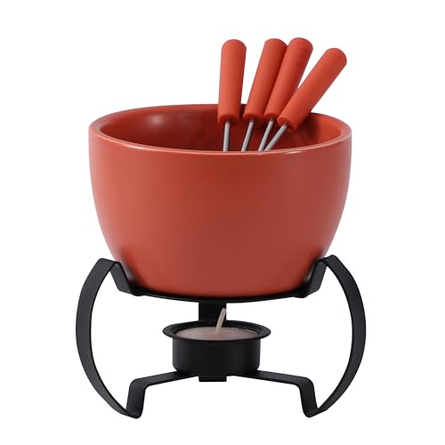 Aparelho de Fondue para Chocolate em Cerâmica 3 Peças D12,6Xa12,6Cm Vermelha Fracalanza - Full Fit