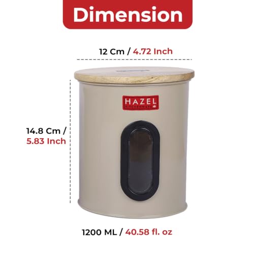 Image of HAZEL Kitchen Storage Airtight Container with See Through Window & Wooden Lid 1200ml