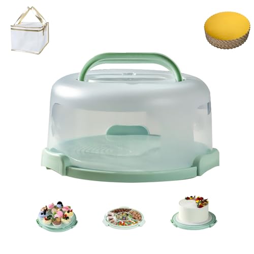 Samlomi Cake Carrier With Lid And Handle, Bpa-Free Cake Holder With Lid For 10 Inch Round Cake Carrier, 10pcs Round Golden Cake Boards With Container Carrying Bag