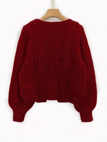 Image of ZAFUL Women's Tie Front Crop Cardigan Sweater V-Neck Lantern Sleeve Open Front Loose Casual Knitwear