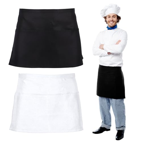 TUONYIS 2 Pièces Tablier Noir et Blanc Tablier court à Taille Courte,tablier Cuisine,Unisexe avec Poches pour cuisine,pour Cuisiner Faire la Jardiner Restaurant (2...