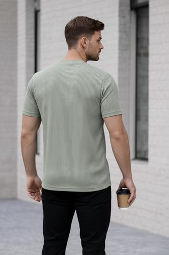Image of Mack Jonney Men's Striped Ribbed Black Half Sleeve T-Shirt | Premium Soft Stretch Fabric | Casual Wear Round Neck Tee-M6358