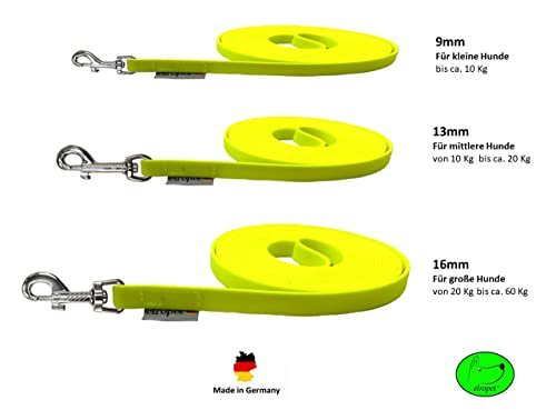 Schleppleine Biothane Hundeleine kleine Hunde 9mm 3m / 5m / 10m / 15m Hundeleine Biothane (2m MIT Handschlaufe, Neongelb)