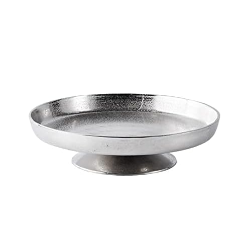 MichaelNoll Dekoteller Schale Servierplatte Aluminium Silber Moderne Dekoschale aus Metall - XXL 40 cm