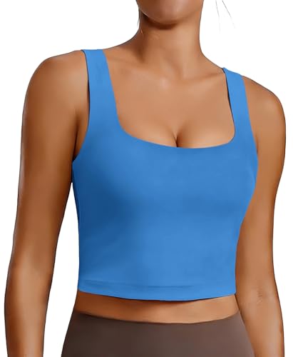 Image of PINSPARK Sports Bras for Women Light Impact Wirefree Longline Bras Workout Tank Tops with Removable Pads, A-D Cups Small,Sparkle Blue