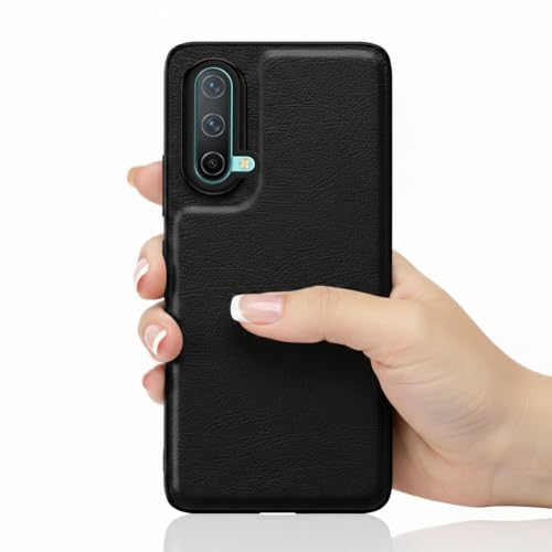 Image of Leather Case for OnePlus Nord CE Premium Protective Stylish Slim Cover with Shockproof Raised Edges Black